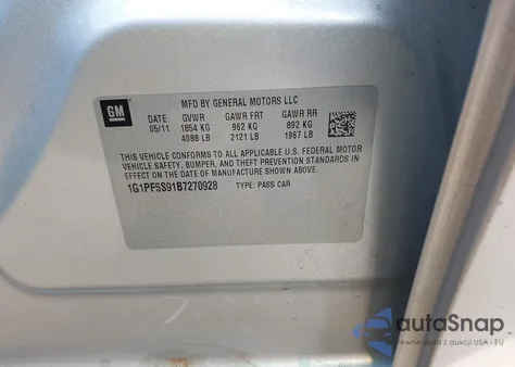 2011 Chevrolet Cruze 1Lt from USA, damaged, VIN 1G1PF5S91B7270928